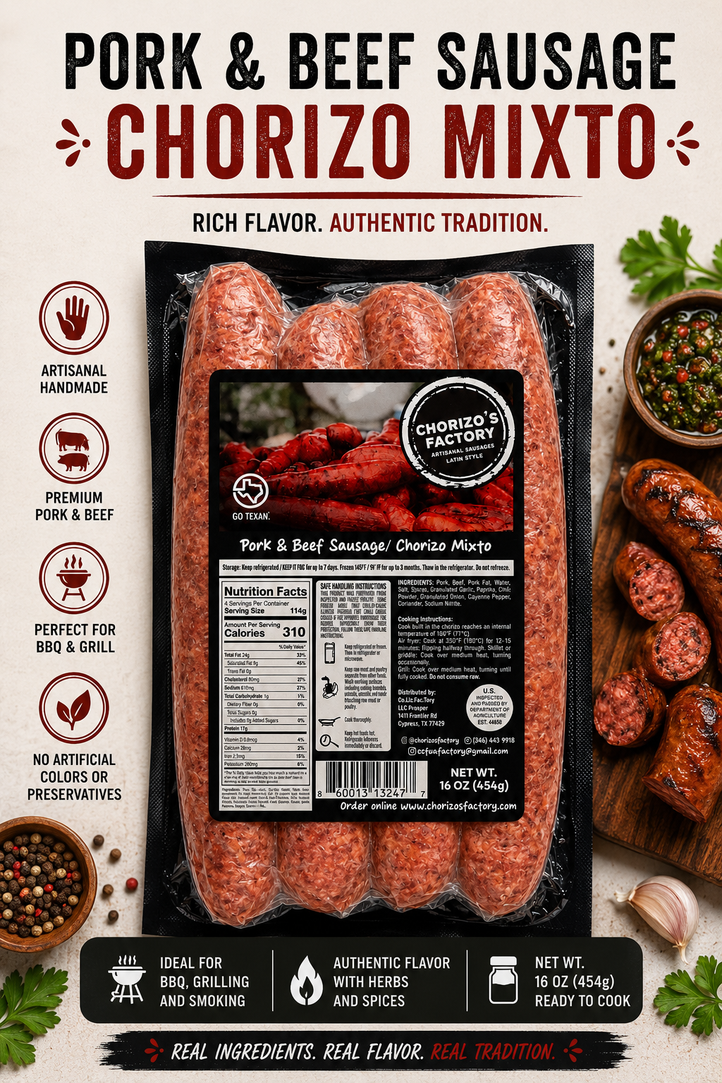 Mix (Pork/Beef) Sausage - Chorizo Mixto (Res/Cerdo)