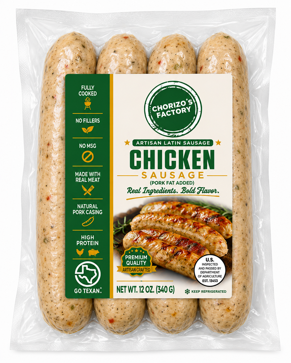 Variety Pack contents: Chorizo's Factory Chicken Sausage 12 oz pack