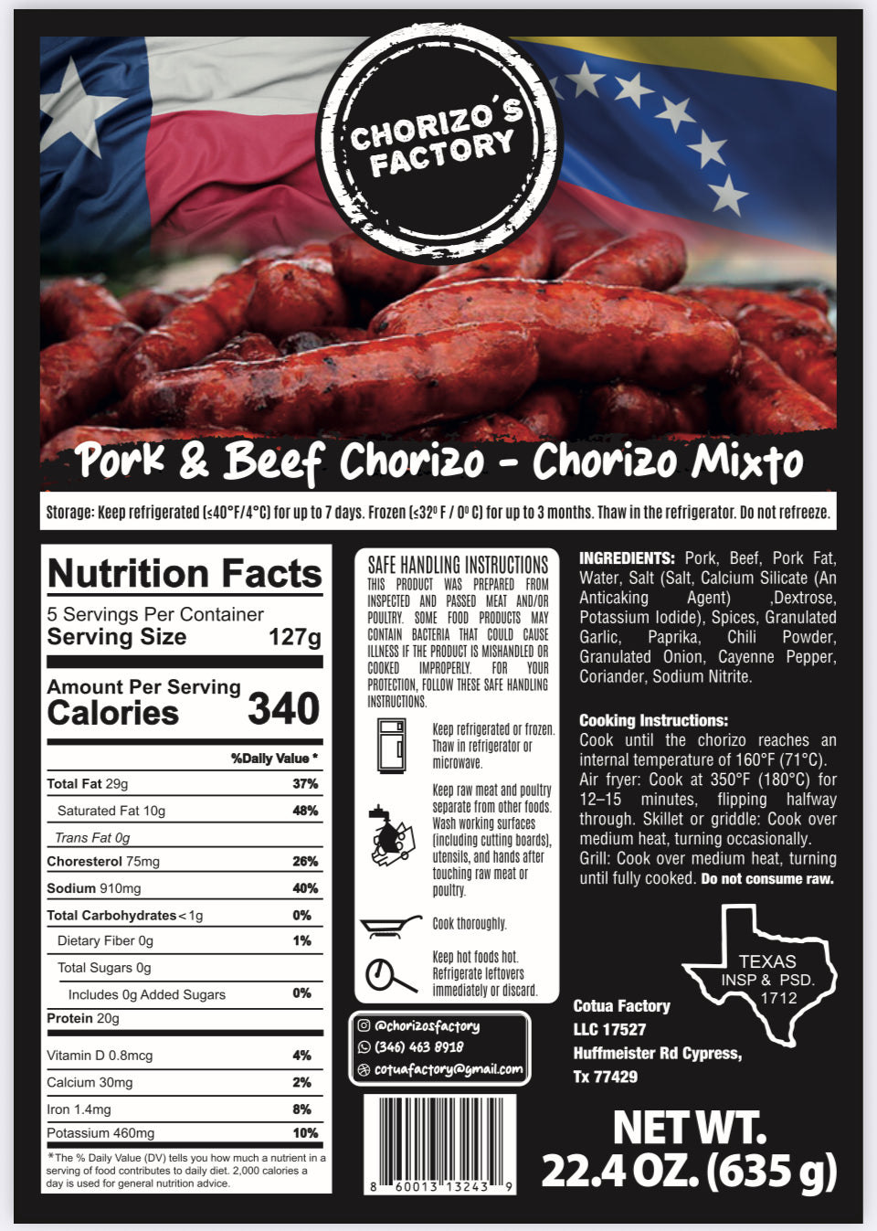 Mix (Pork/Beef) Chorizo - Chorizo Mixto (Res/Cerdo)
