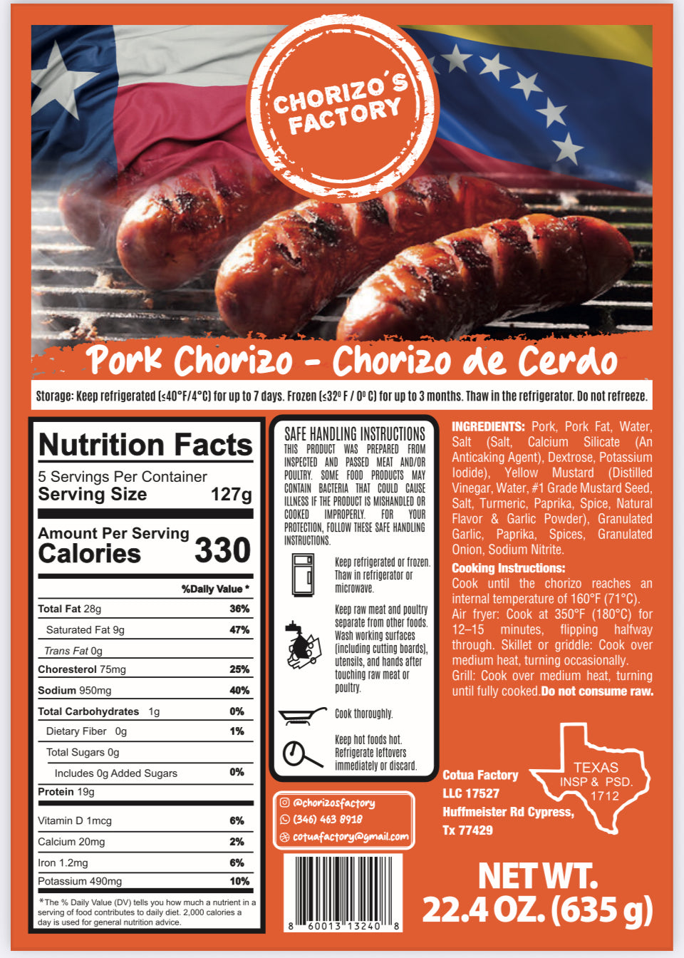 Pork Chorizo - Chorizo de Cerdo