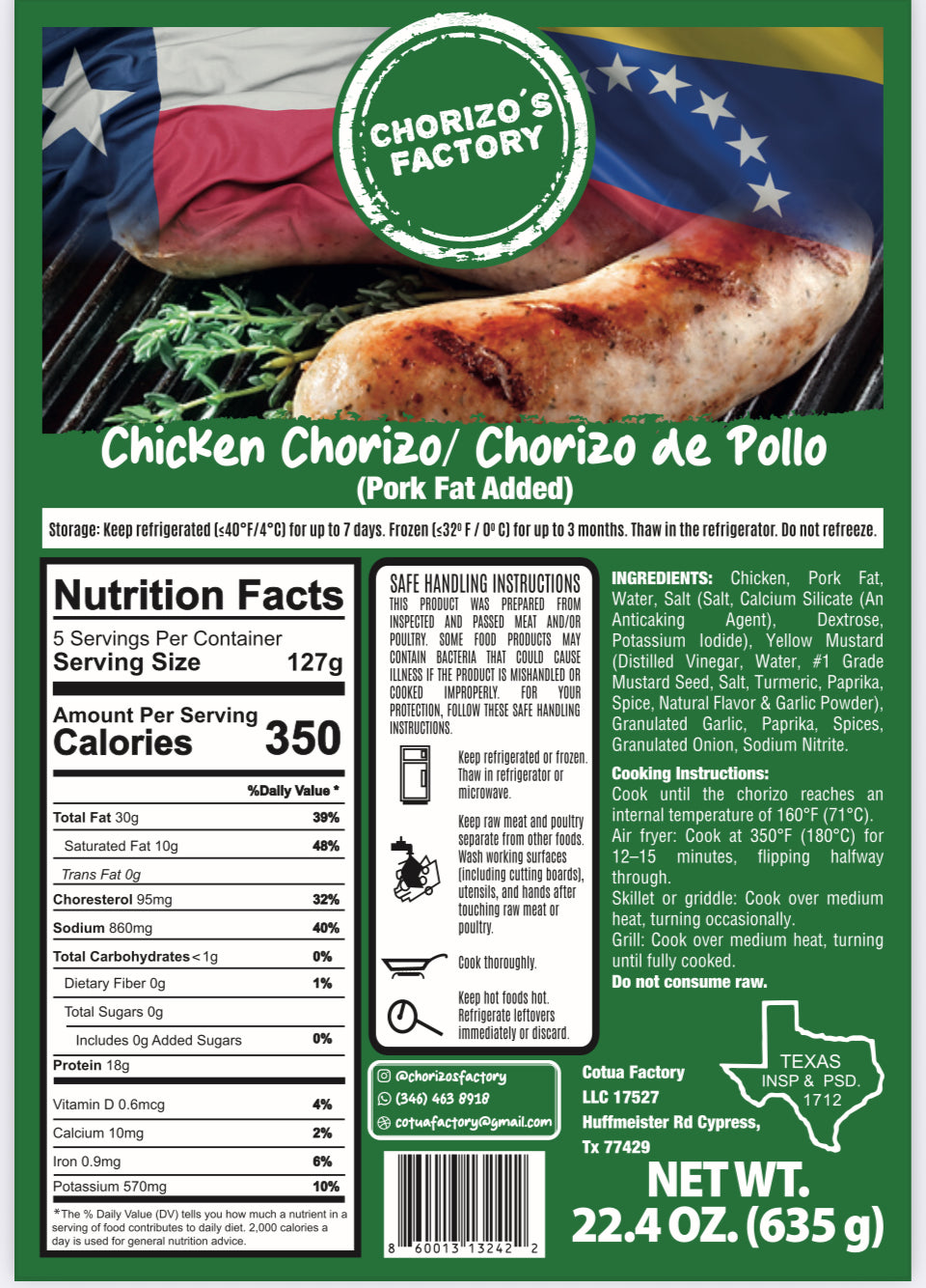 Chicken Chorizo - Chorizo de Pollo