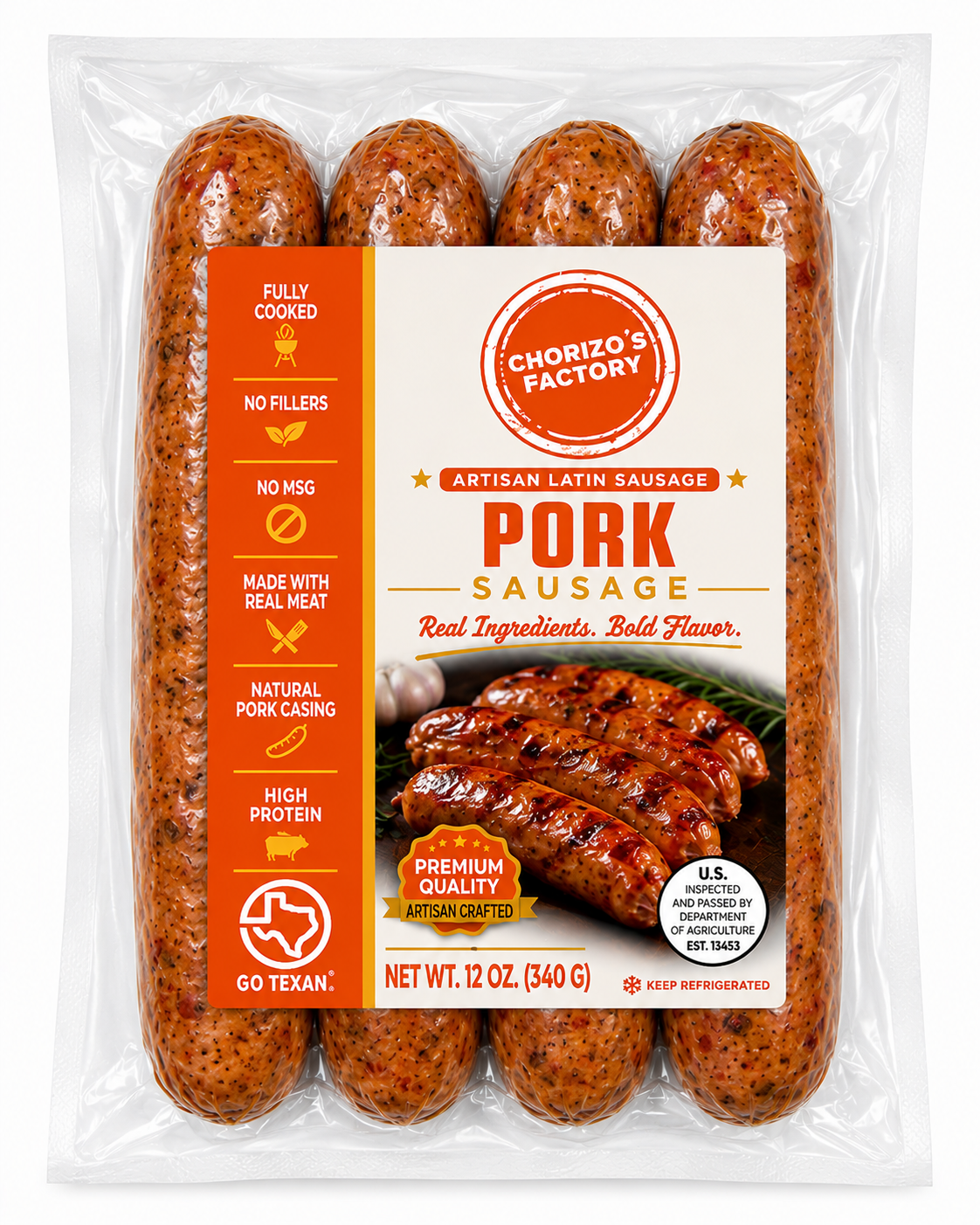 Chorizo and Chimichurri Duo: Chorizo's Factory Pork Sausage 12 oz pack