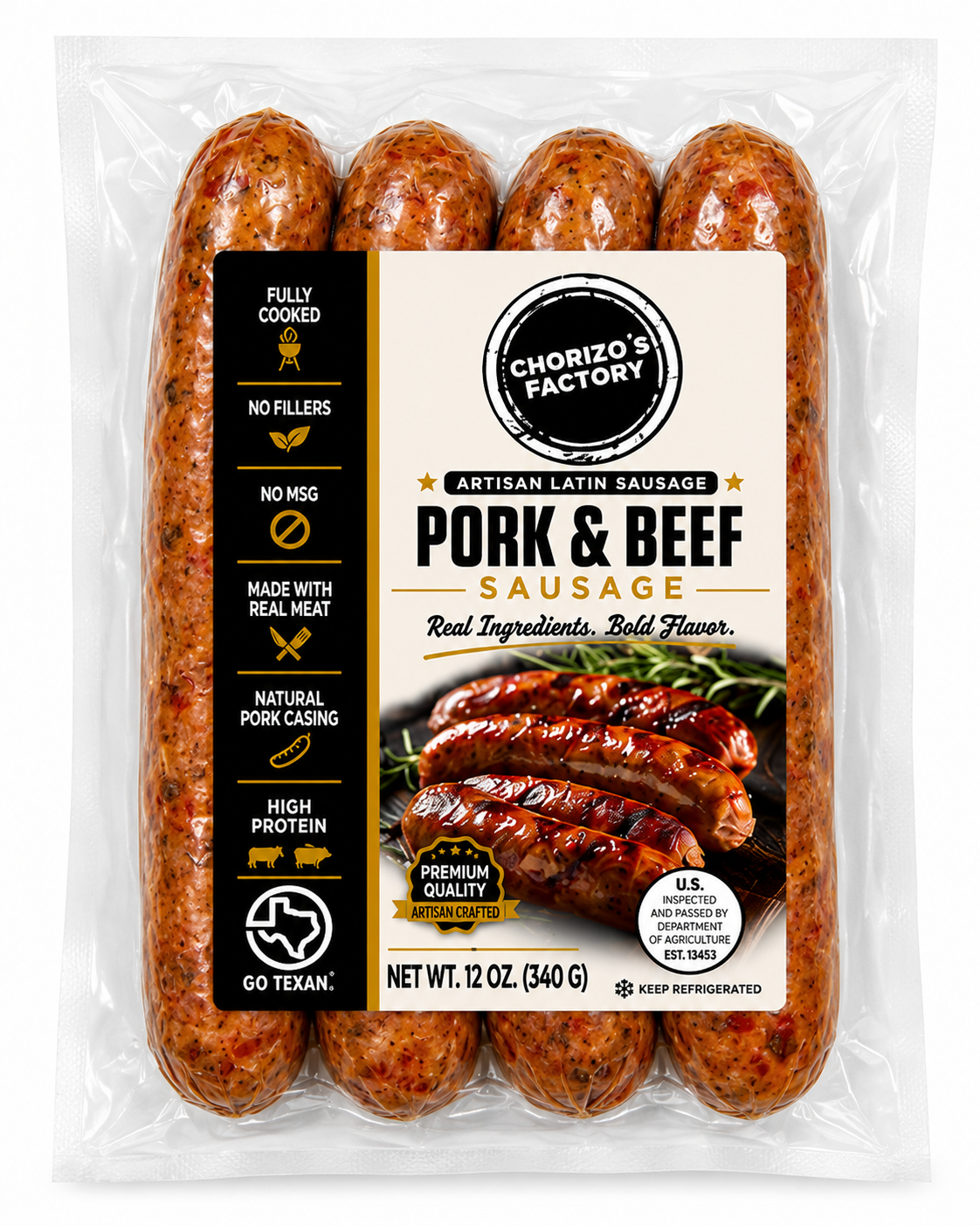 Variety Pack contents: Chorizo's Factory Pork and Beef Sausage 12 oz pack